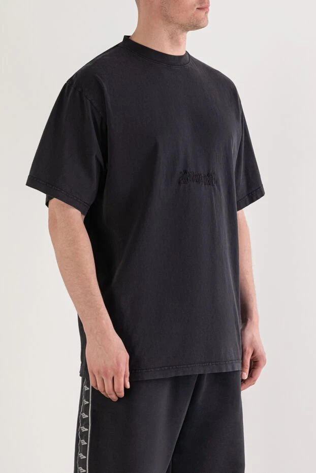 Balenciaga black men's oversized t-shirt with tonal logo embroidery 193925 - photo 3