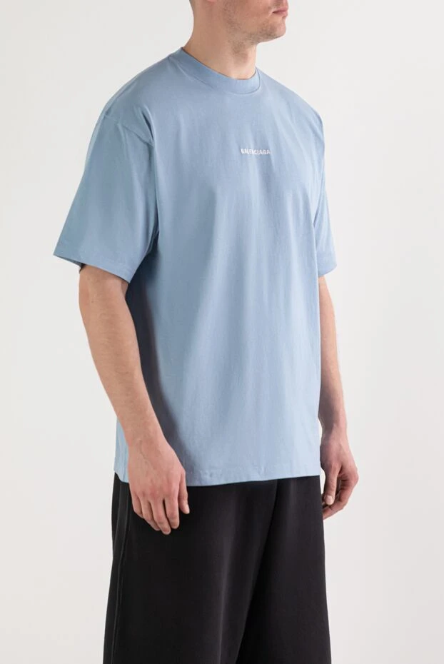 Balenciaga мужская светло-голубая футболка back medium fit из хлопка 193935 - фото 2