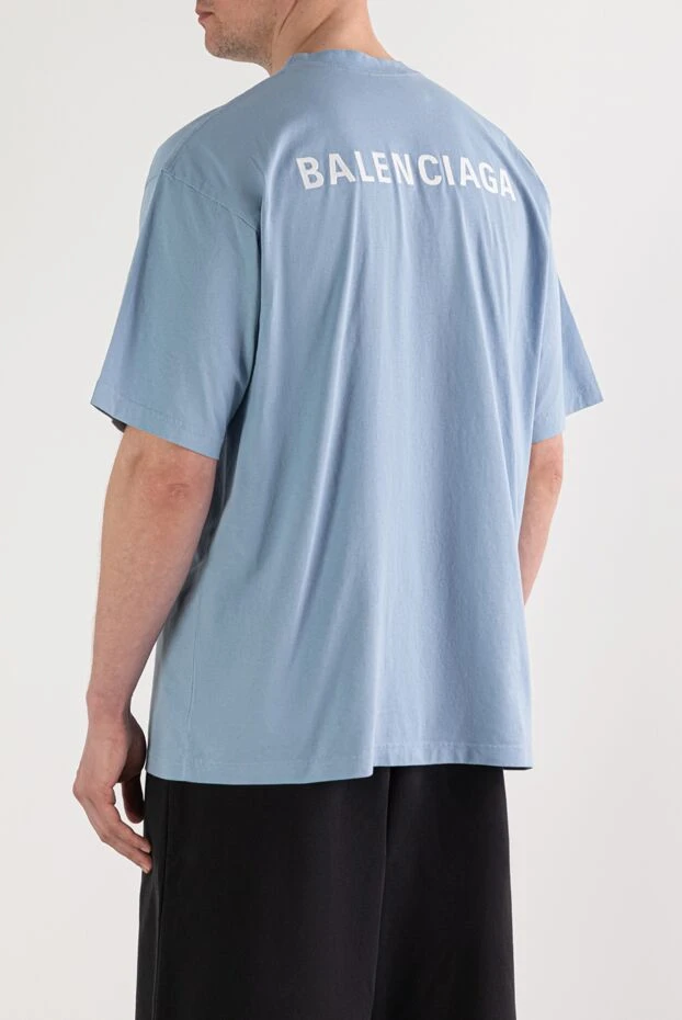 Balenciaga мужская светло-голубая футболка back medium fit из хлопка 193935 - фото 3