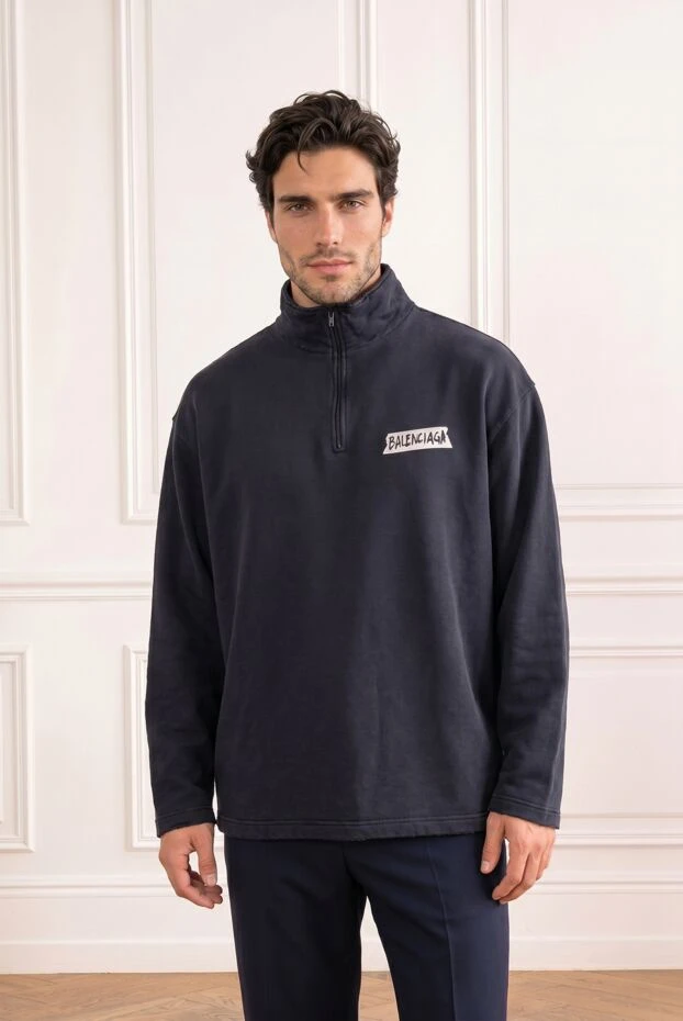 Balenciaga тройер черный с высоким воротником-стойкой на короткой молнии 193942 - фото 1
