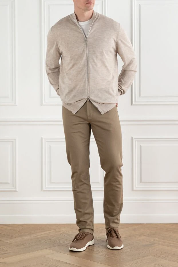 Beige melange knitted cardigan made of wool and cashmere with a zipper - photo 2