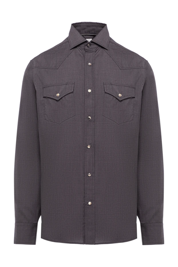 Brunello Cucinelli мужская рубашка в стиле western из 100% шерсти коричневого цвета 193963 - фото 1
