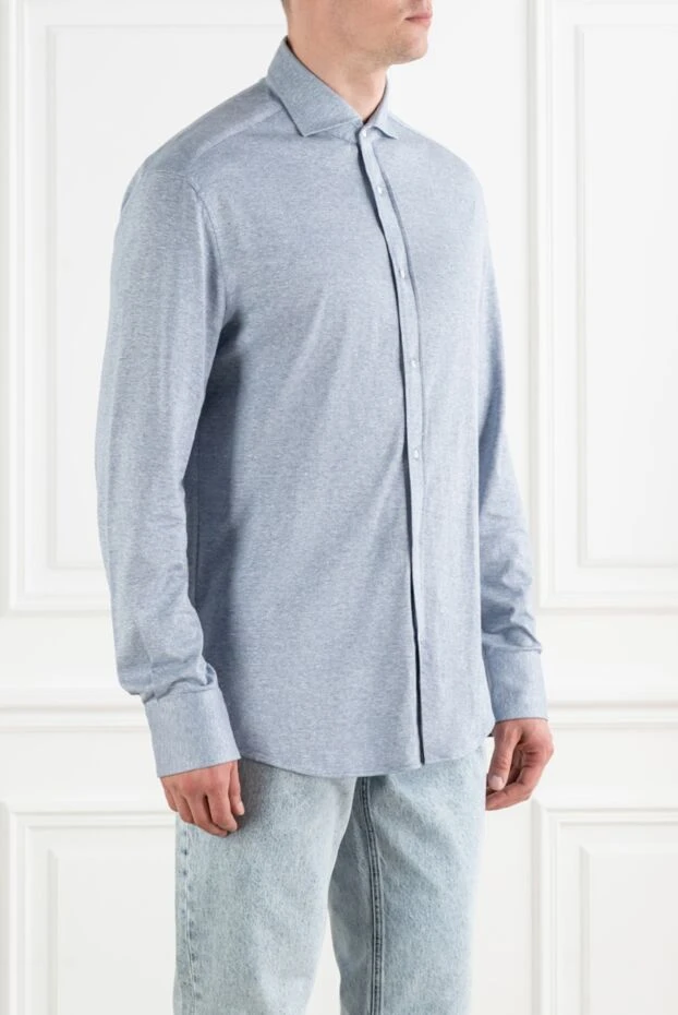 Light blue classic shirt made of cotton and linen jersey - photo 2