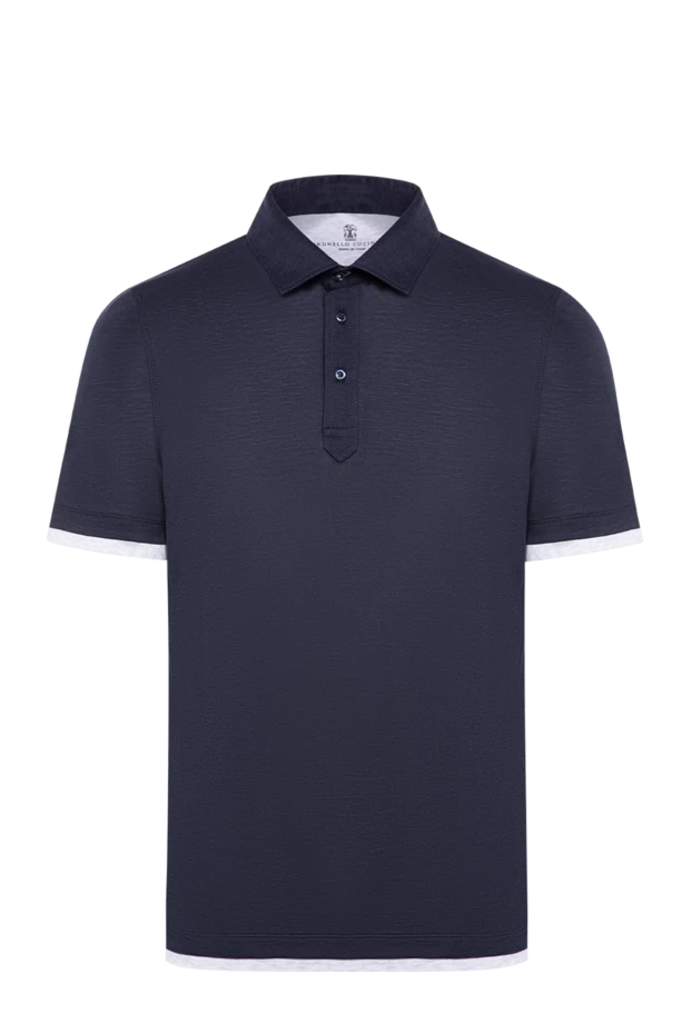 Brunello Cucinelli қысқа жеңді және қарама-қарсы жиектері бар қою көк түсті тоқылған поло жейде 193973 - фото 1