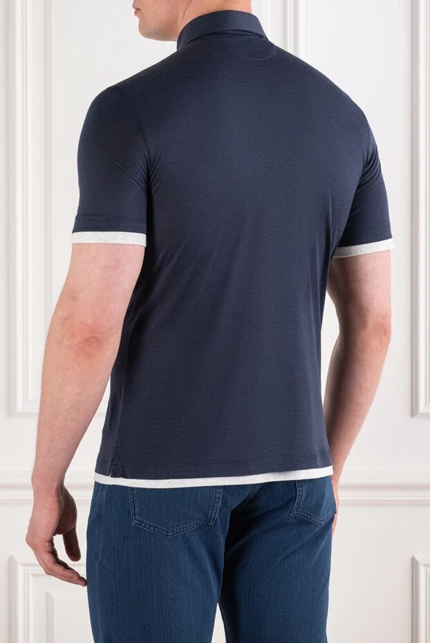 Brunello Cucinelli dark blue knitted polo shirt with short sleeves and contrasting trim 193973 - photo 3