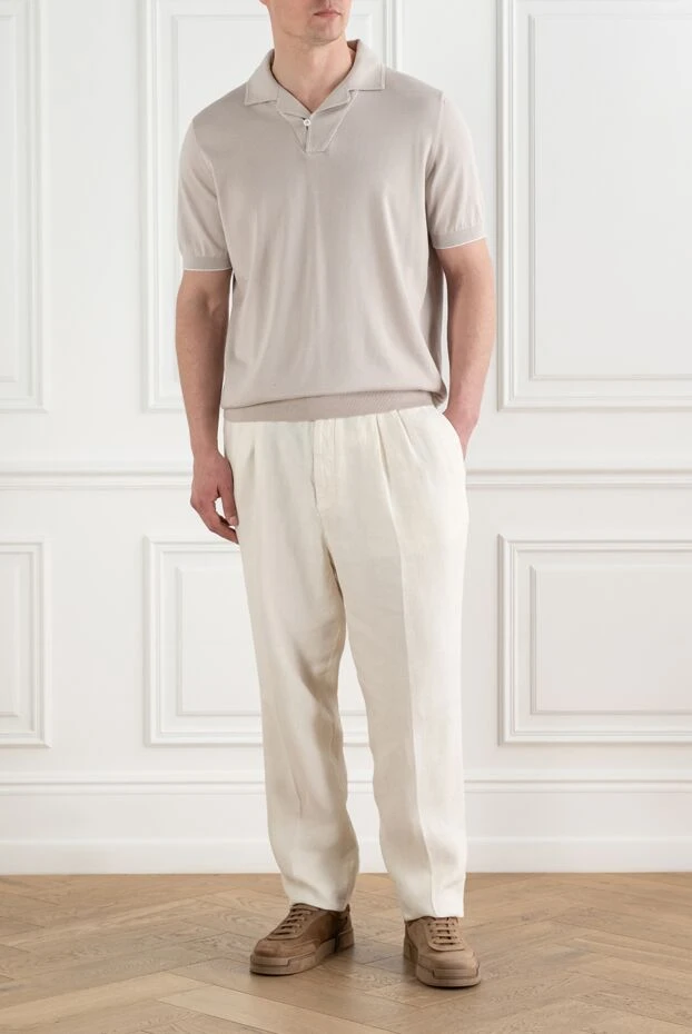 Brunello Cucinelli мужское белое поло из хлопка пике с классическим воротником 193974 - фото 2