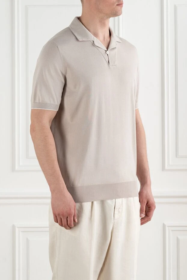 Brunello Cucinelli мужское белое поло из хлопка пике с классическим воротником 193974 - фото 3