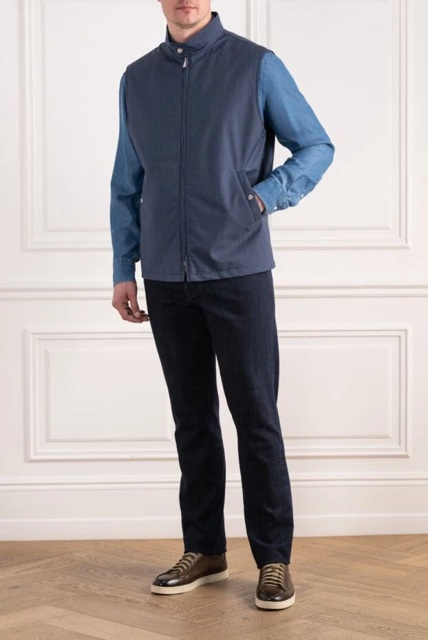 Brunello Cucinelli ерлерге арналған сұр-көк реңктегі классикалық жүннен жасалған жейде 193977 - фото 3