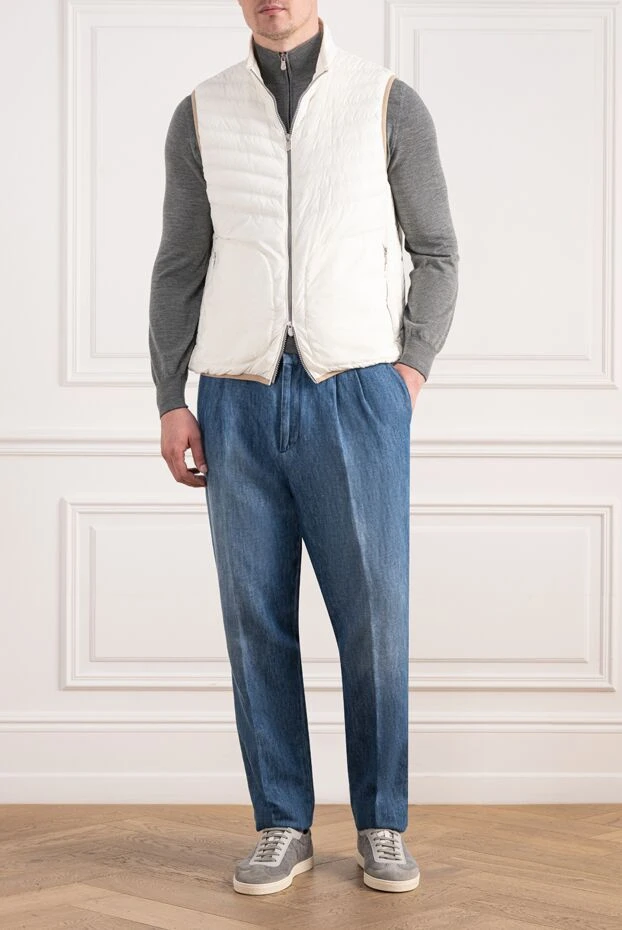Brunello Cucinelli белый мужской пуховый жилет с контрастной отделкой 193981 - фото 3