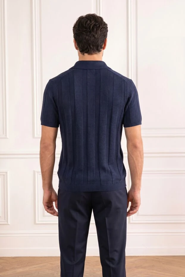 Brunello Cucinelli blue knitted polo shirt with short sleeves and wide vertical stripes 193986 - photo 2