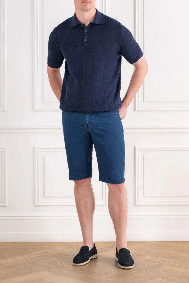 Brunello Cucinelli қысқа жеңді және кең тік жолақты көк түсті тоқылған поло жейдесі 193986 - фото 2