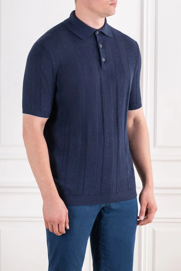 Brunello Cucinelli қысқа жеңді және кең тік жолақты көк түсті тоқылған поло жейдесі 193986 - фото 3