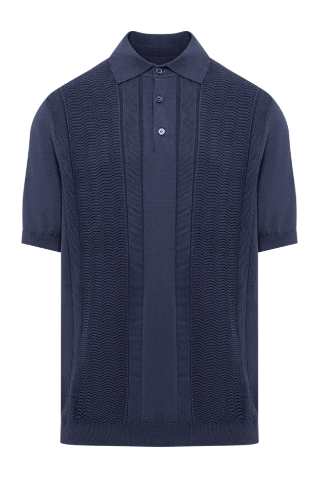 Brunello Cucinelli синяя трикотажная футболка-поло с узором зигзаг 193987 - фото 1