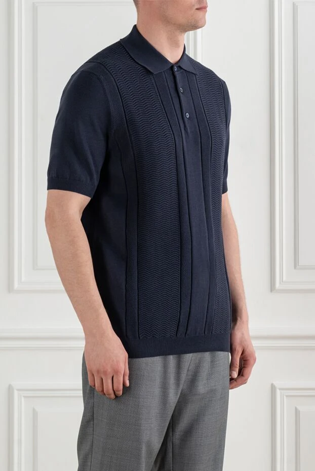 Brunello Cucinelli синяя трикотажная футболка-поло с узором зигзаг 193987 - фото 2