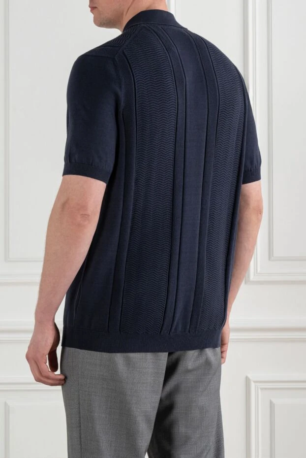 Brunello Cucinelli синяя трикотажная футболка-поло с узором зигзаг 193987 - фото 3