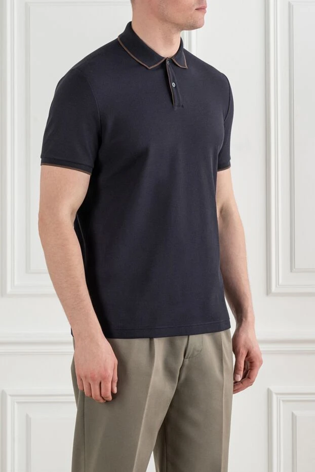 Loro Piana brentwood blue polo in stretch cotton pique with two-tone trim 194035 - photo 3