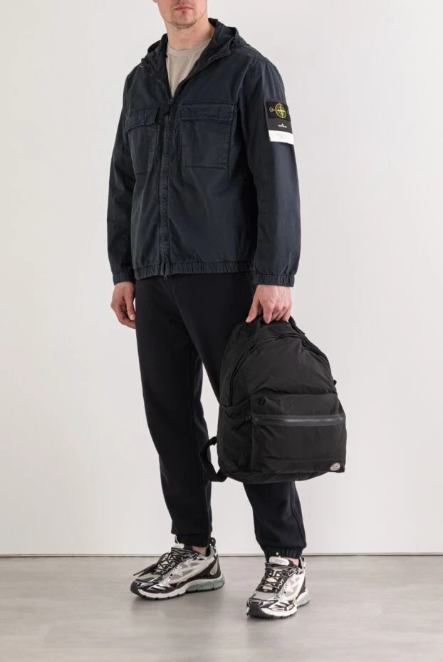 Blue organic cotton twill hooded jacket - photo 2