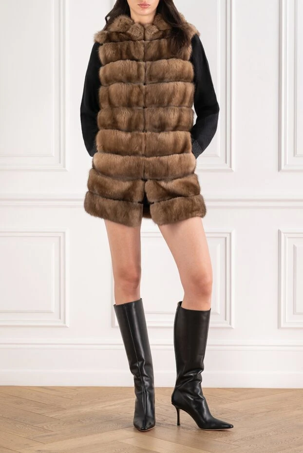Fabio Gavazzi көлденең орналасуы және капюшоны бар ұзын бұлғын желет 194059 - фото 2