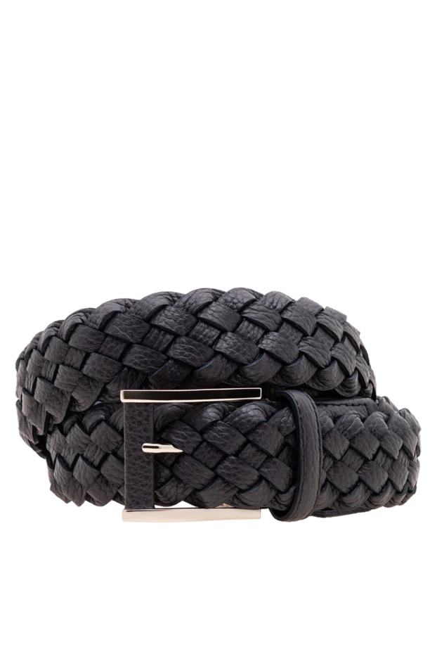 Dark blue braided leather belt with a dark insert on the buckle - photo 1