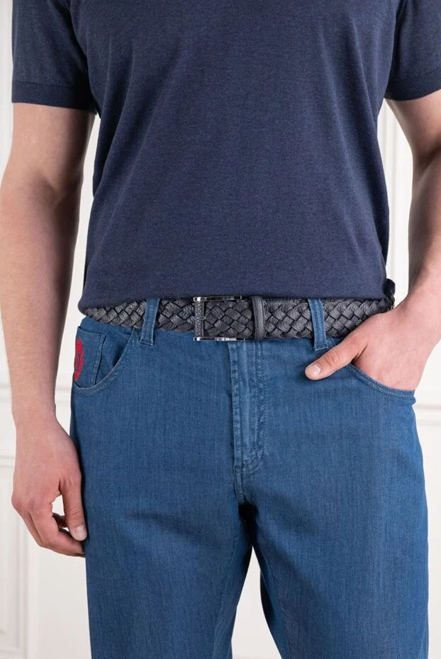 Dark blue braided leather belt with a dark insert on the buckle - photo 2