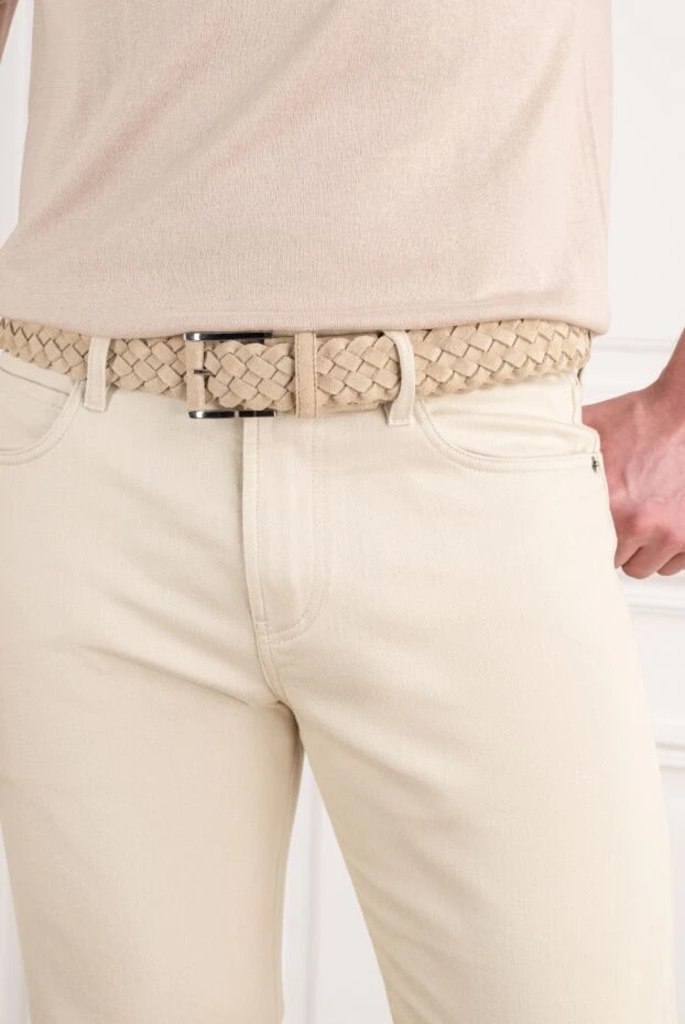 Grey-beige suede belt with voluminous textured weave - photo 2