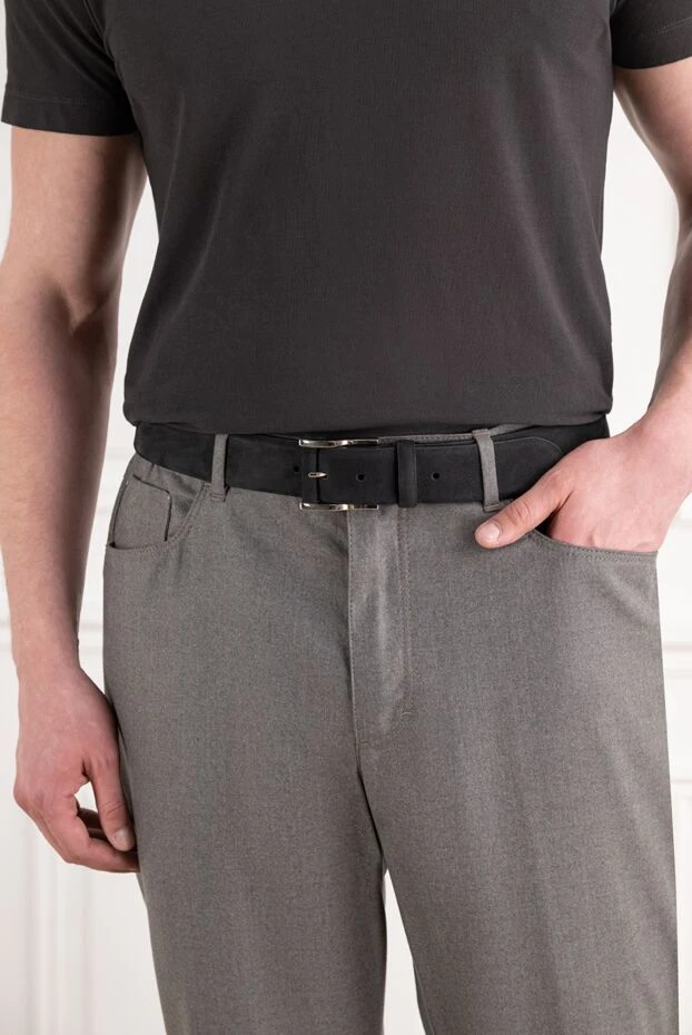 Classic men's belt made of genuine black suede - photo 2