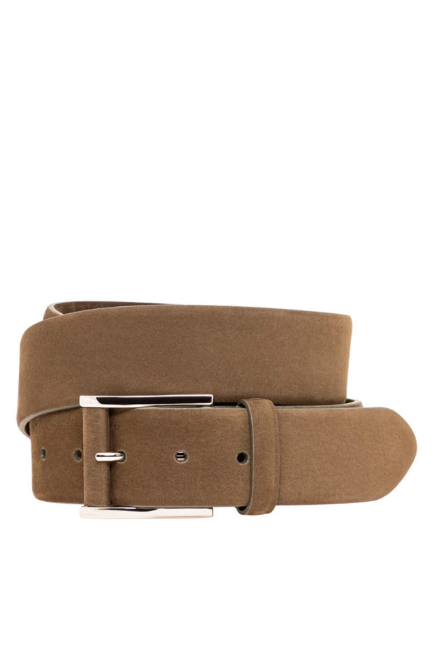 Smooth men's suede belt in khaki color - photo 1