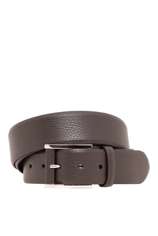 Brown premium grained leather belt with a simple rectangular buckle - photo 1