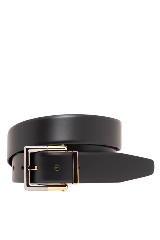 Classic black belt made of smooth leather with a combination two-tone buckle - photo 1