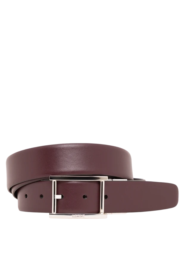 A.Testoni classic burgundy smooth leather belt with rectangular silver buckle 194110 - photo 1
