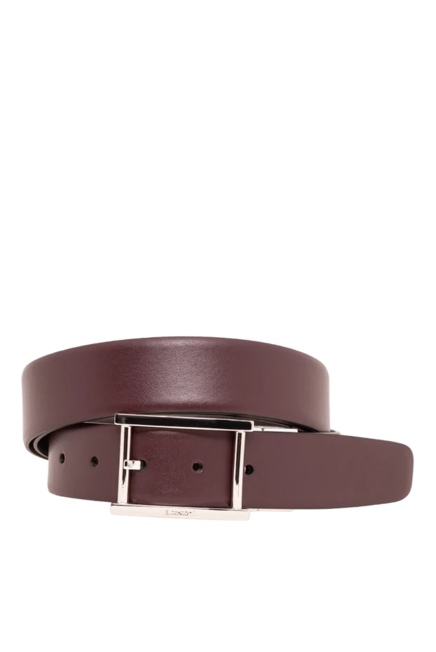 Smooth burgundy leather belt with silver buckle - photo 1