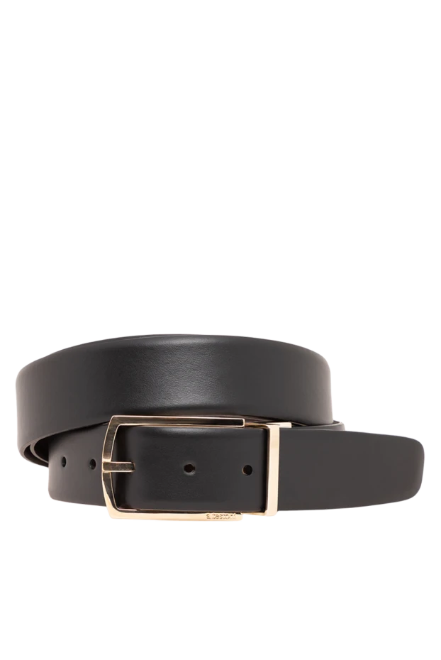 A.Testoni classic black smooth leather belt with rectangular gold-tone buckle 194115 - photo 1