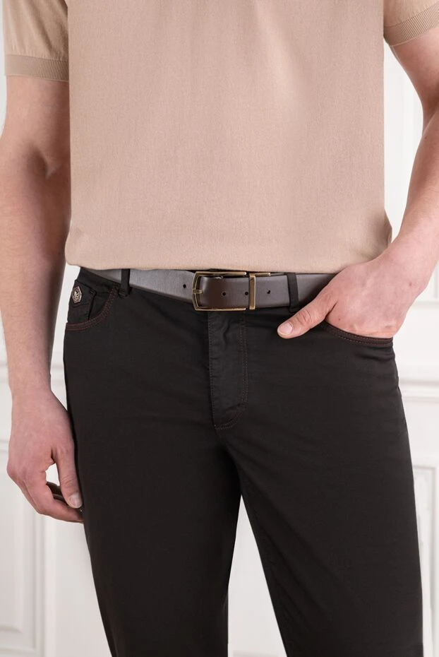 A.Testoni classic black smooth leather belt with rectangular gold-tone buckle 194115 - photo 2