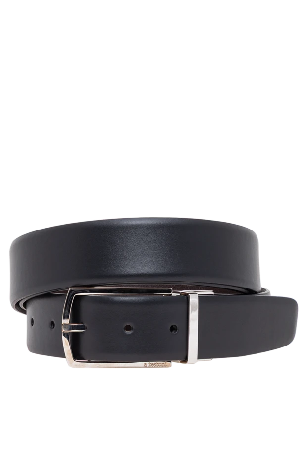 A.Testoni men's black leather belt with polished silver metal buckle 194116 - photo 1