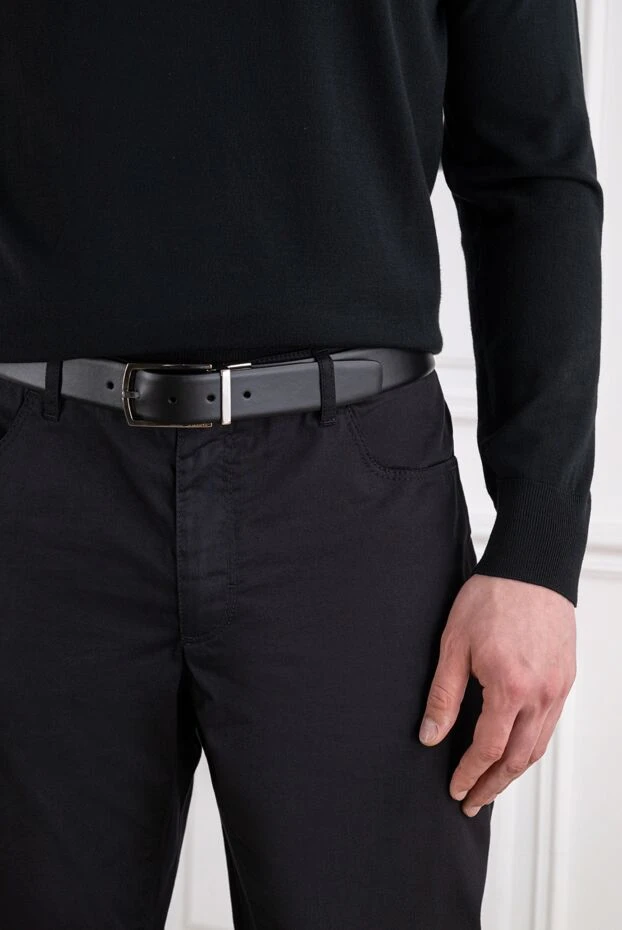 A.Testoni men's black leather belt with polished silver metal buckle 194116 - photo 2