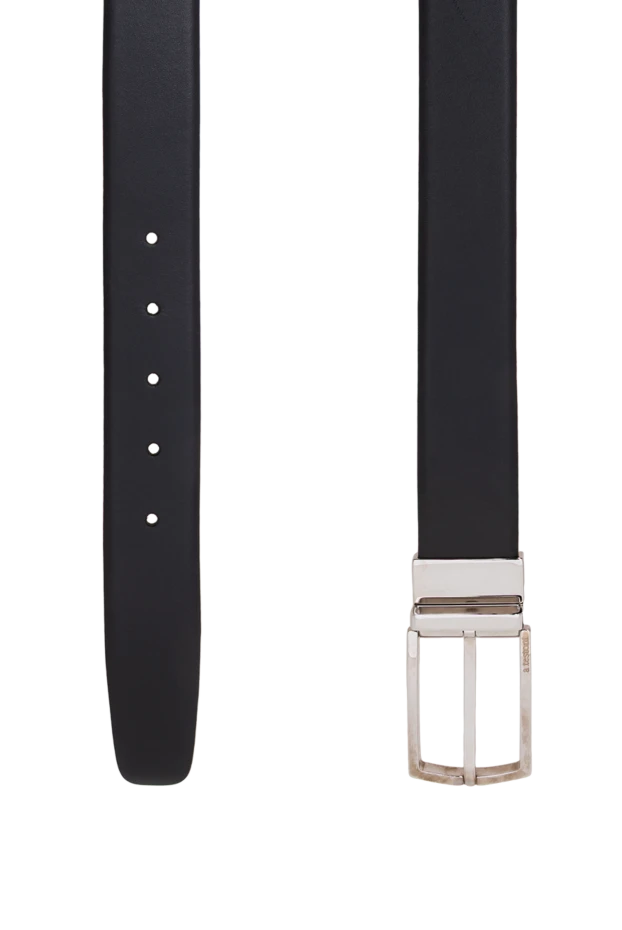 A.Testoni men's black leather belt with polished silver metal buckle 194116 - photo 3