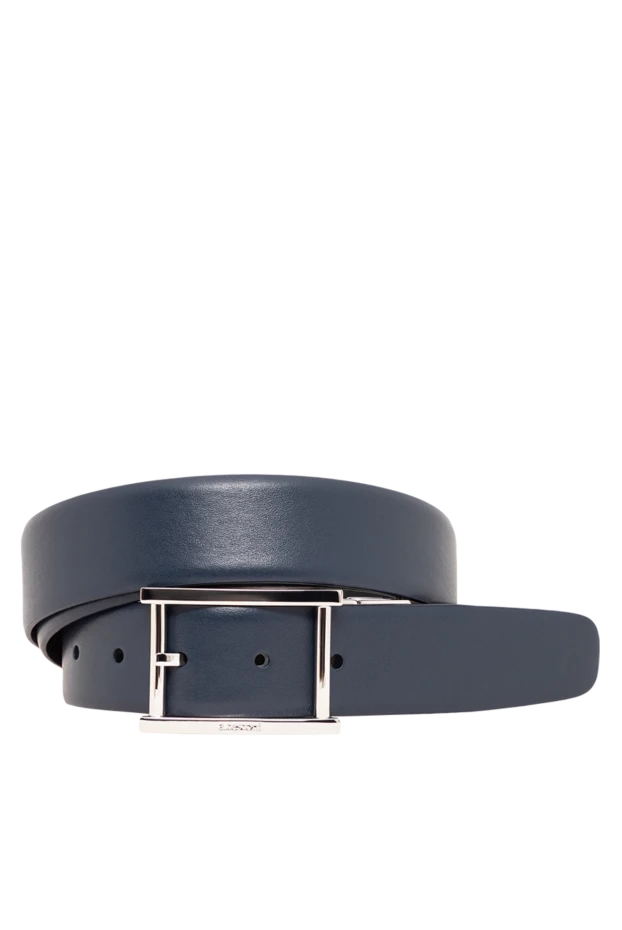 A.Testoni blue men's belt made of smooth calfskin with a rectangular silver buckle 194117 - photo 1