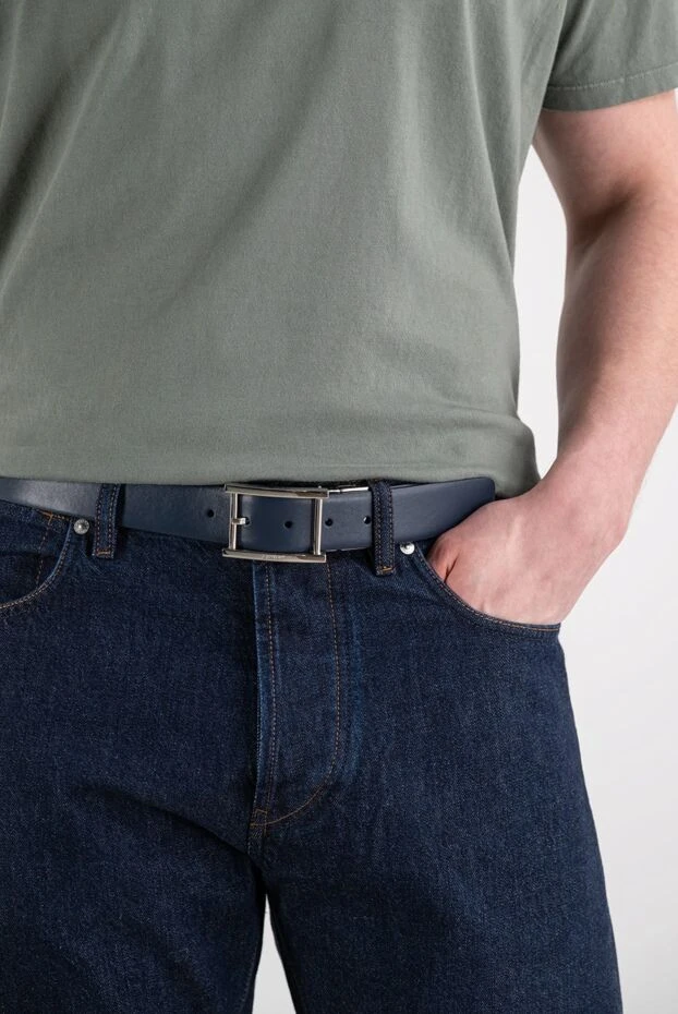 A.Testoni blue men's belt made of smooth calfskin with a rectangular silver buckle 194117 - photo 2