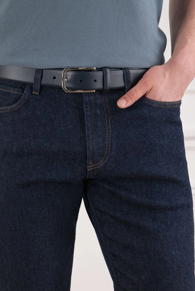 A.Testoni classic men's leather belt in a noble dark blue color 194118 - photo 2