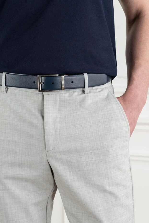 A.Testoni blue men's smooth leather belt with rectangular metal buckle 194119 - photo 2