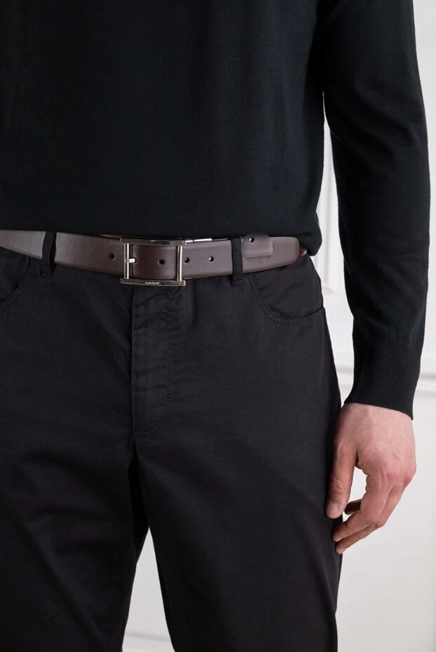 A.Testoni men's brown leather belt with polished silver metal buckle 194126 - photo 2