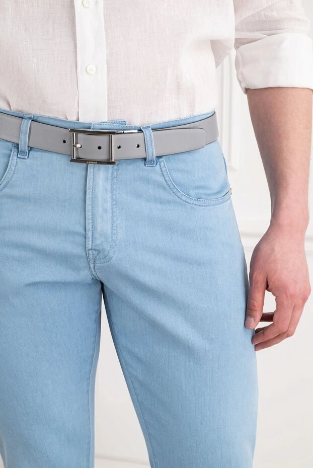 A.Testoni men's belt made of smooth gray leather with a rectangular buckle 194129 - photo 2