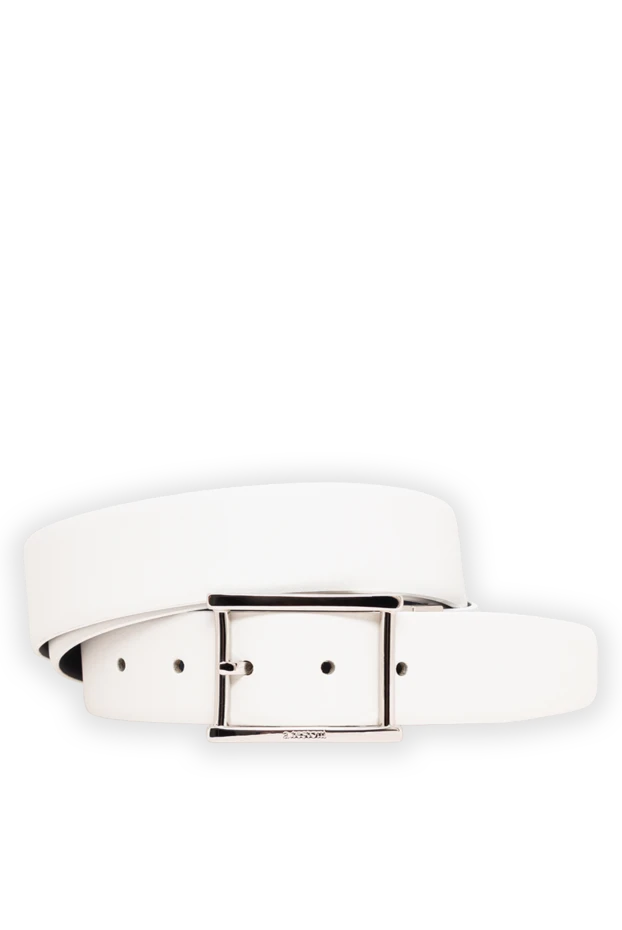 Snow-white leather belt with a rectangular metal buckle - photo 1