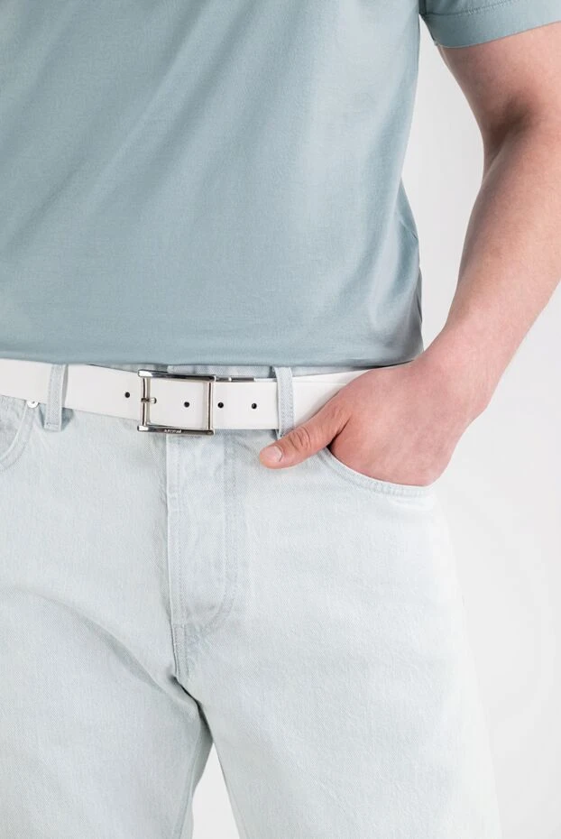 Snow-white leather belt with a rectangular metal buckle - photo 2