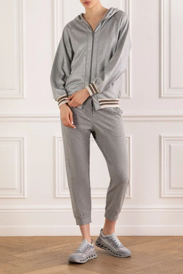 Brunello Cucinelli сұр түсті жұмсақ меланж мақтасынан тігілген тоқылған спорттық костюм 194139 - фото 2