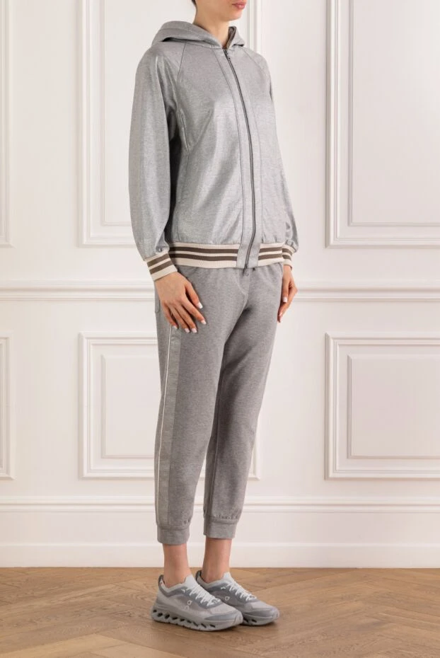 Brunello Cucinelli сұр түсті жұмсақ меланж мақтасынан тігілген тоқылған спорттық костюм 194139 - фото 3