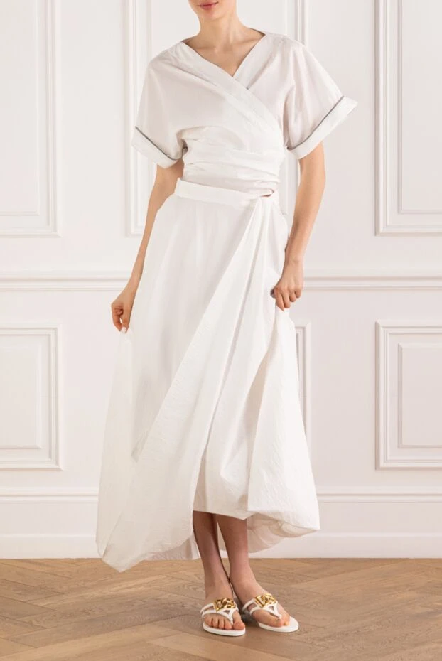 Brunello Cucinelli ақ түсті әйелдерге арналған миди көйлегі, юбкасы кең және қысқа жеңді 194140 - фото 2