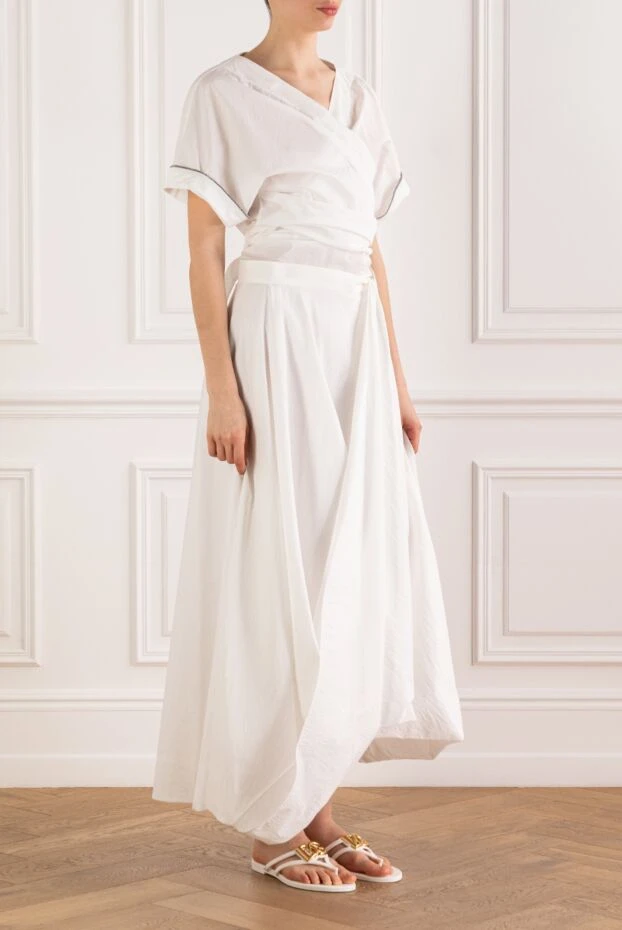 Brunello Cucinelli ақ түсті әйелдерге арналған миди көйлегі, юбкасы кең және қысқа жеңді 194140 - фото 3