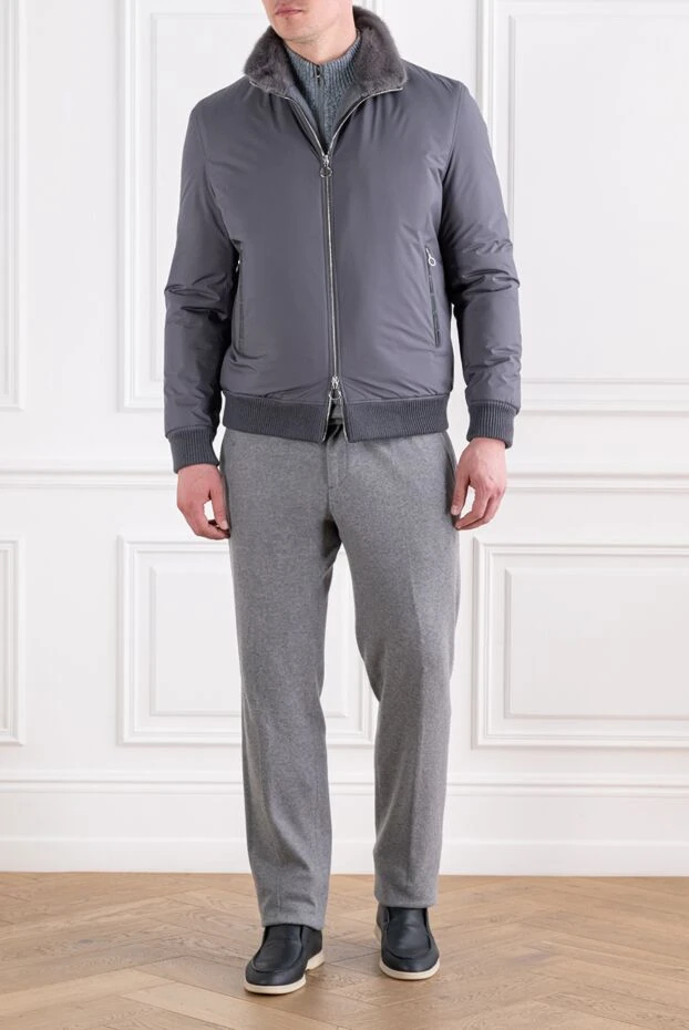 Men's bomber jacket made of silky nylon with a natural mink fur lining - photo 2
