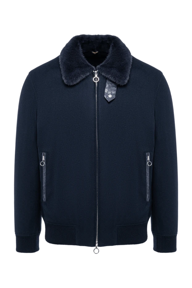 Navy blue cashmere bomber jacket with nutria fur - photo 1